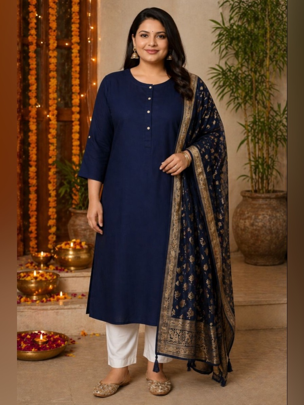 Navy Blue Kurti Tunic Size 14 Indo Western Kurti Casual Everyday Ethnic Top